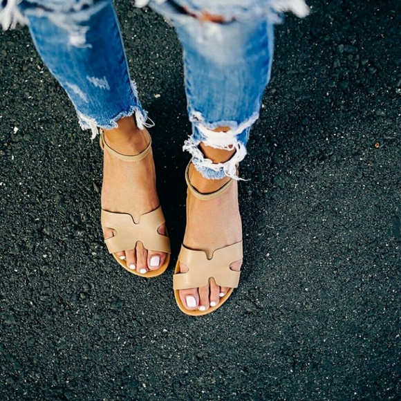 Shoes - POPPY cut out ankle strap sandles  - NUDE